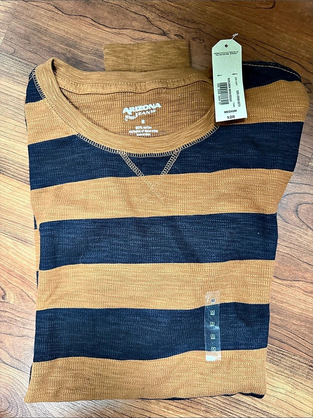Arizona Jeans Striped Crewneck Shirt in Blue & Brown Size Medium NWT